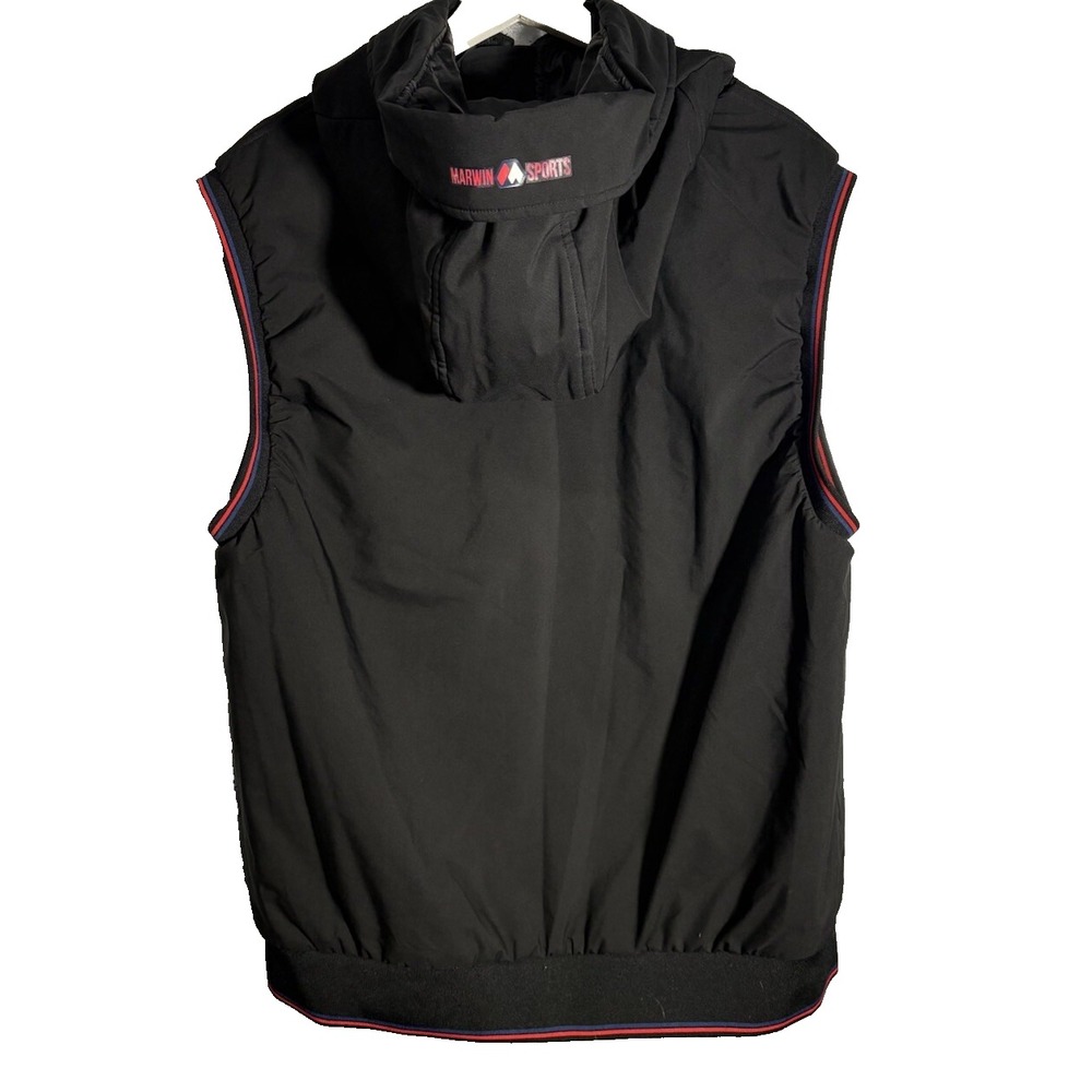 Marwin Sports Men Vest Large L Black Full Zip Hooded Sleeveless Gilet Pockets - Picture 2 of 11